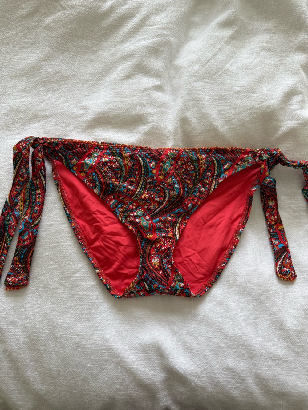 Lucky Brand Red Paisley Tie-Side Bikini Bottom Size Large